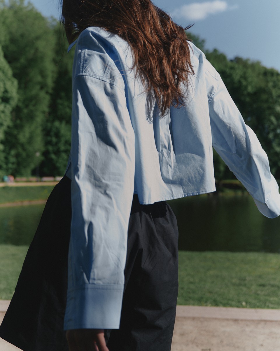 Short blue shirt
